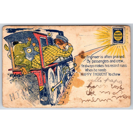 Happy Thought Chewing Tobacco RR Engineer Advertising Postcard UP c1906