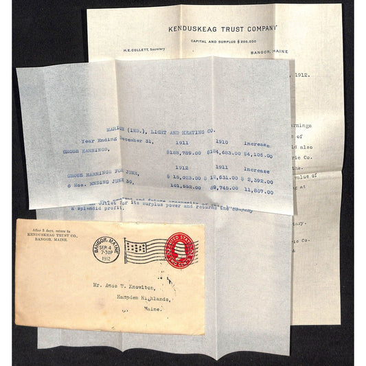 Bangor, ME Amos W. Knowlton* 1912 Kenduskeag Trust Co. Letterhead re: Earnings