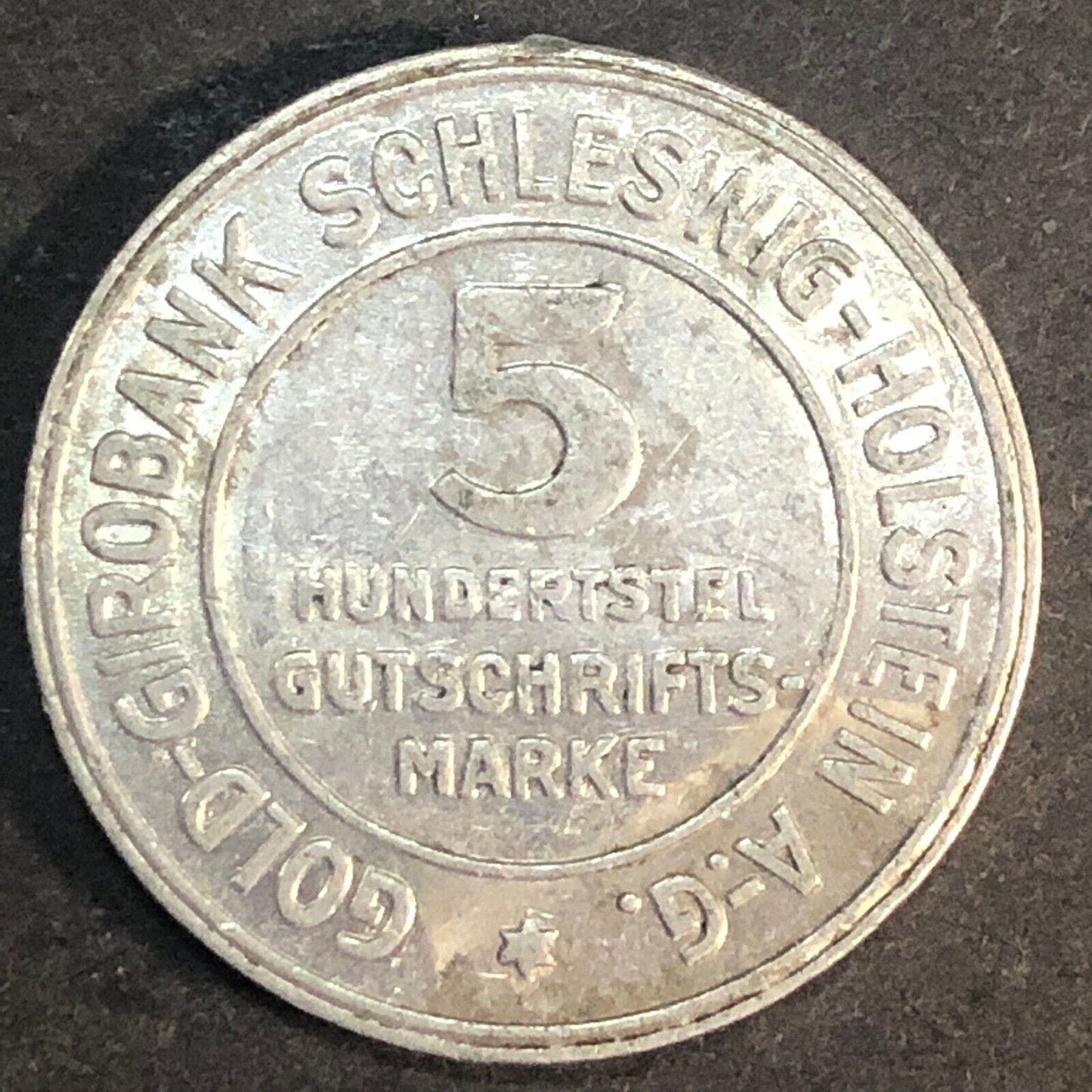 Gold-Girobank Schleswig-Holstein Aluminum "5" Token 1923 23mm Scarce