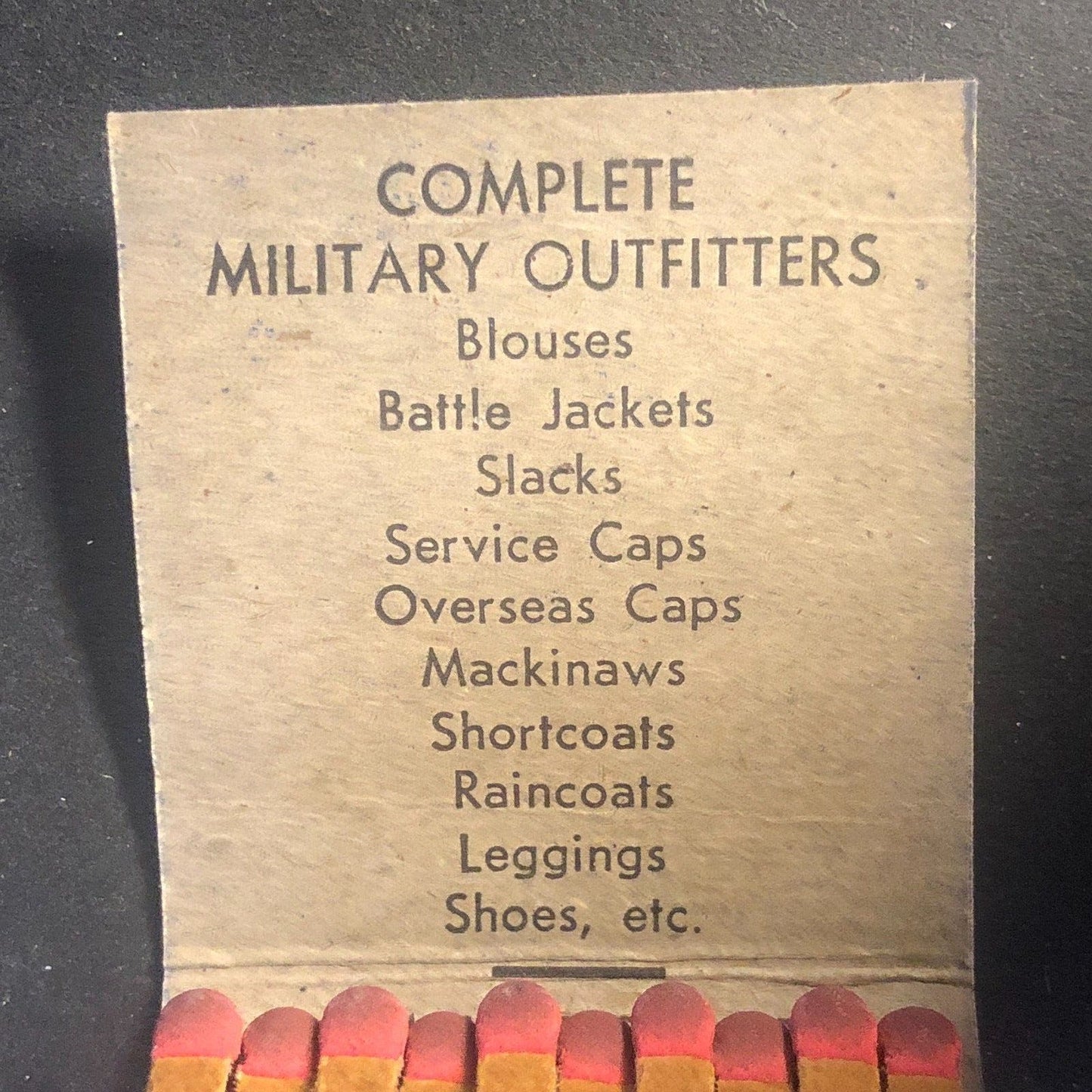 Bailey's Army Navy Uniforms WWI Era Vintage Full Matchbook c1940's Scarce