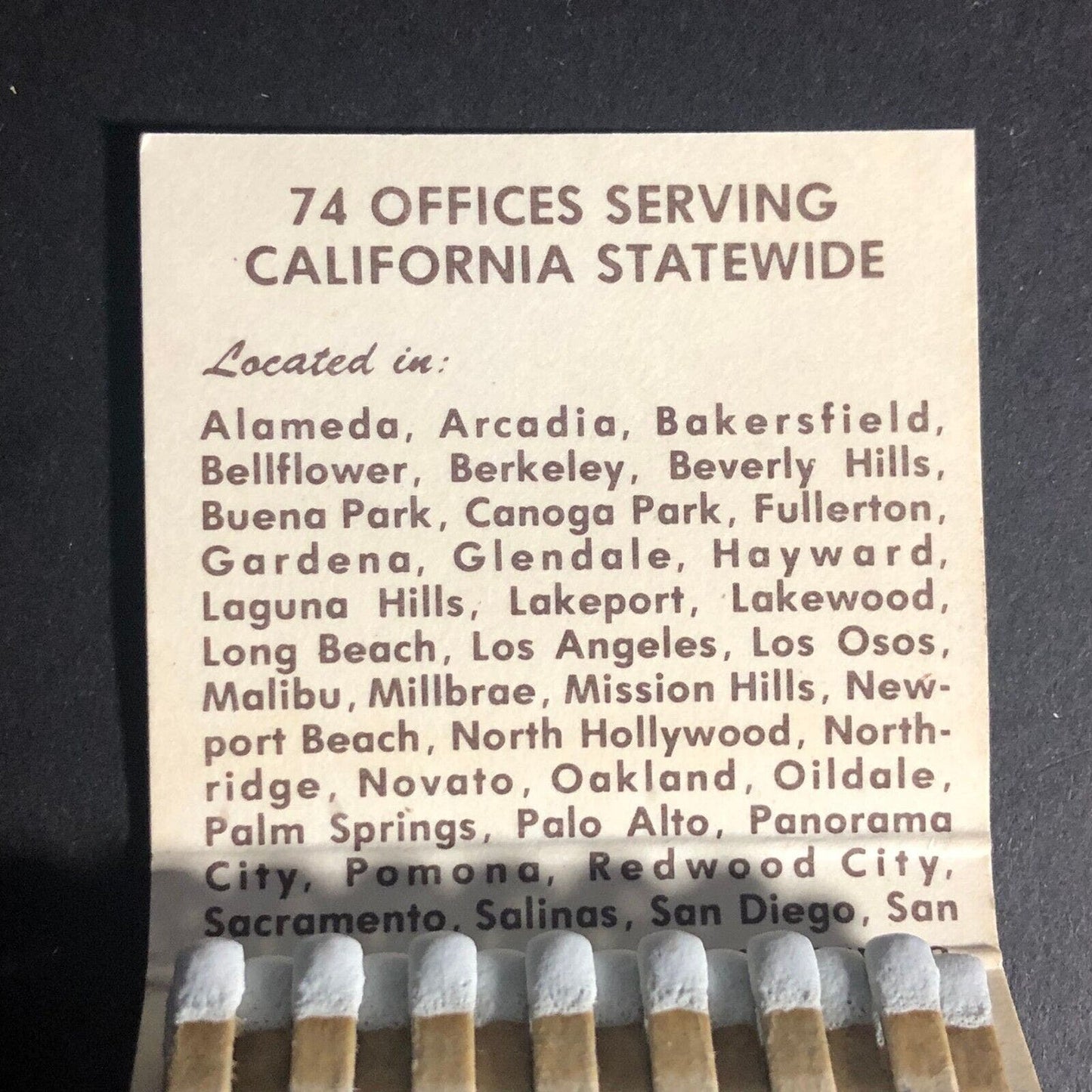 Great Western Savings California Locations Matchbook c1968-73 Full 28-Strike
