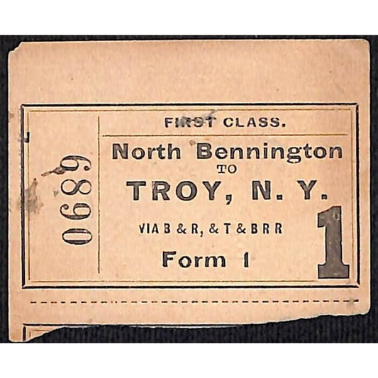 1884 Bennington & Rutland, Troy & Boston Railroad Ticket to Troy NY #6890 Scarce