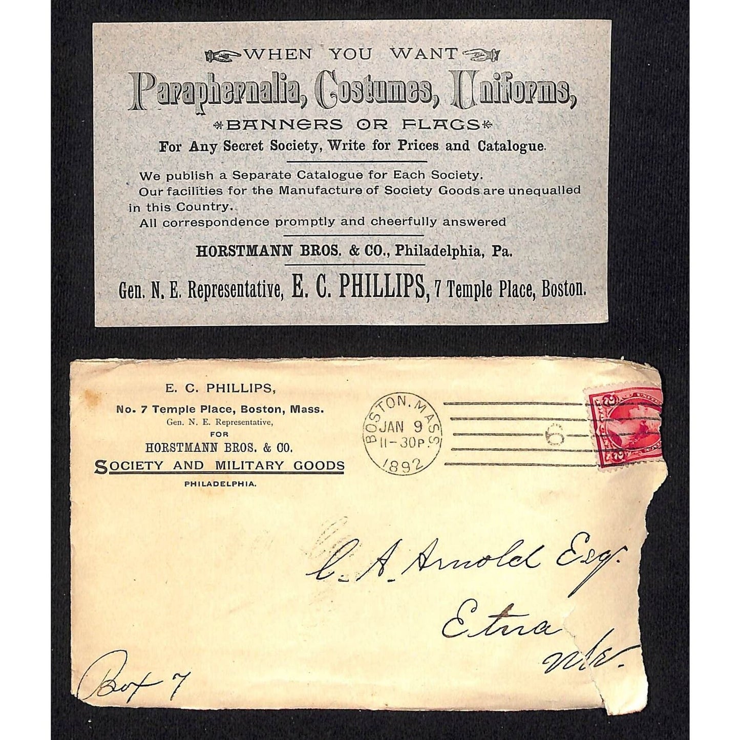 Philadelphia / Boston 1892 E.C. Phillips Banners and Flags Flyer and Cover
