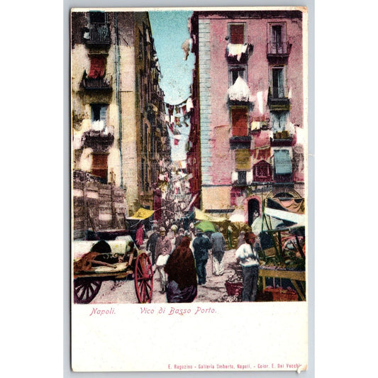 Naples Vico di Basso Porto Street Scene Hand Colored Postcard c1901-1907 NP