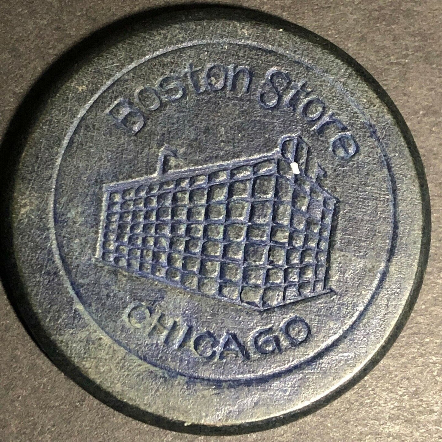 c1910's "Boston Store" Black Fiber / Wood Advertising Poker Chip VGC