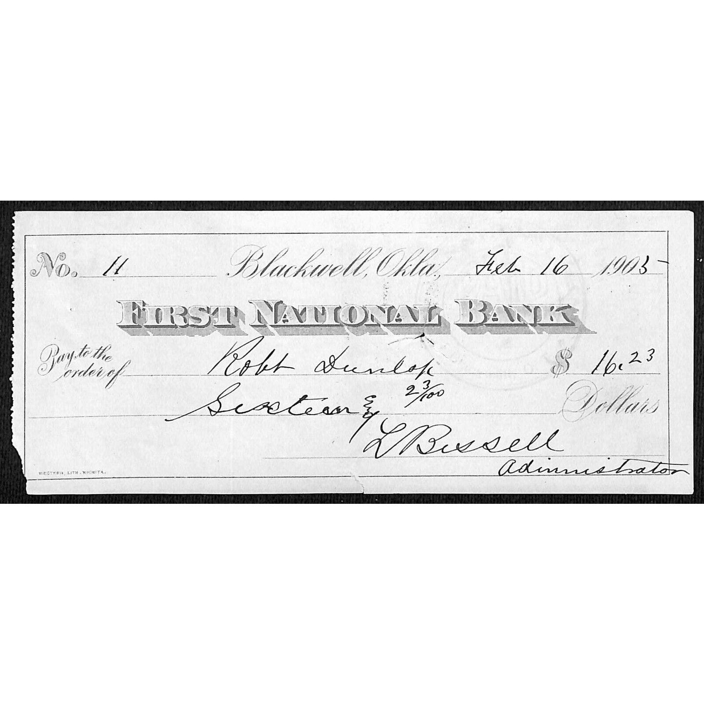 Blackwell, OK 1905 Territorial First National Bank Check - Scarce