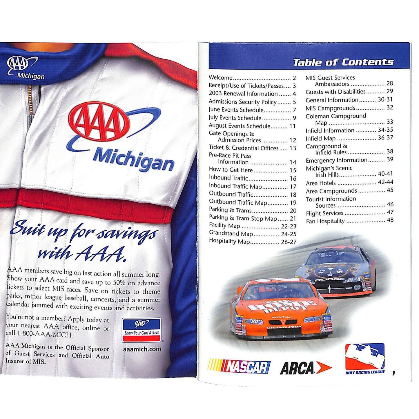 2002 Michigan International Speedway Guest Guide Info & Map Booklet --- 47pp VGC