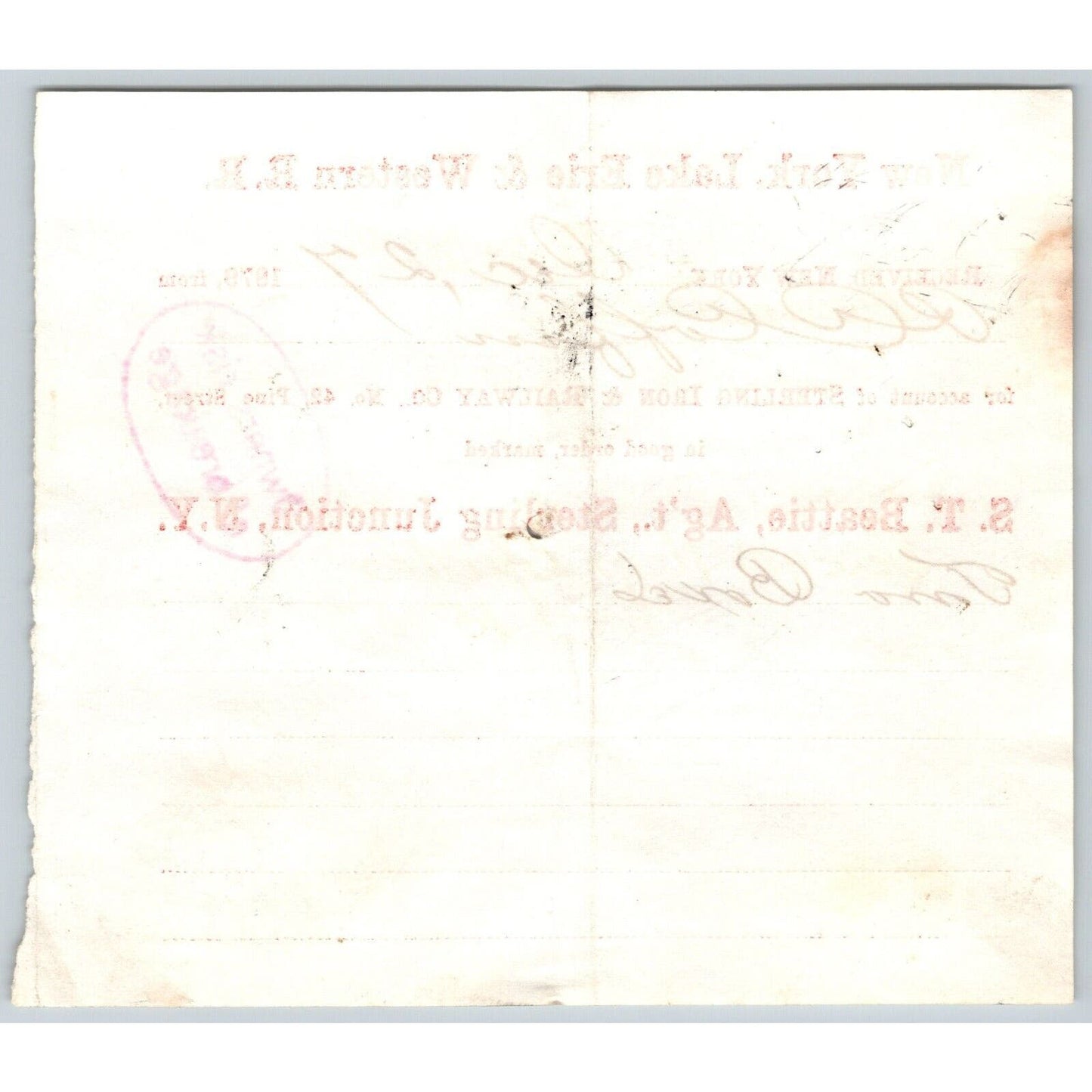 New York, Lake Erie & Western R.R. 1879 Railroad Freight Billhead Two Boxes