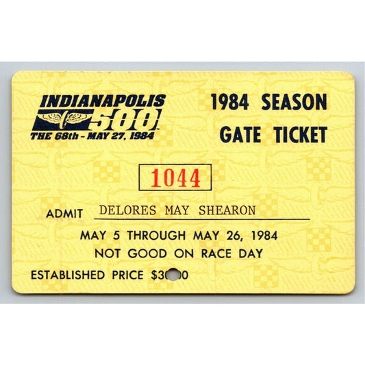 1984 Indy 500 Season Gate Ticket Pass Card Indianapolis IMS #1044 VGC