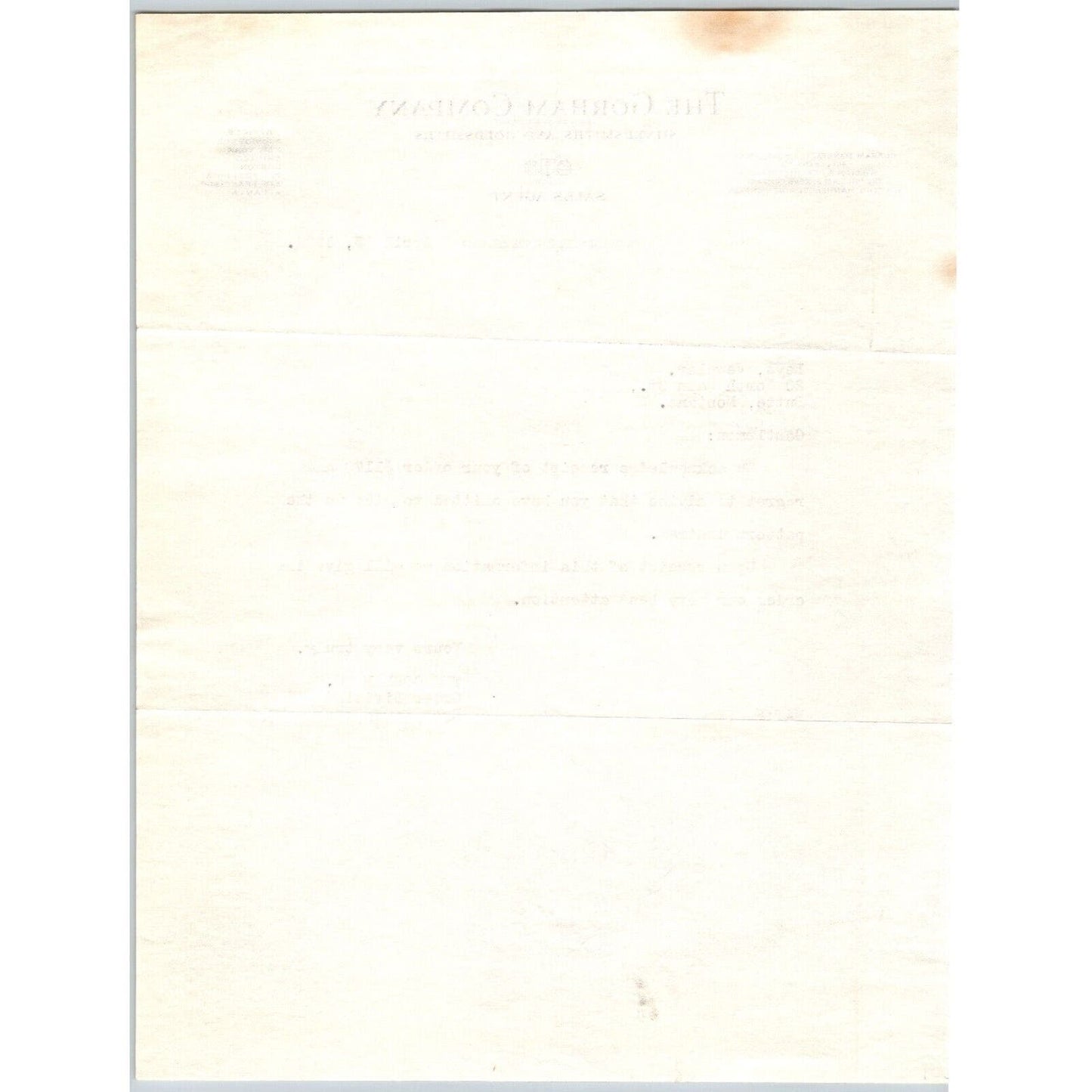 Gorham Company Silversmiths to "Leys" Jewelers Butte, MT 1925 Letterhead
