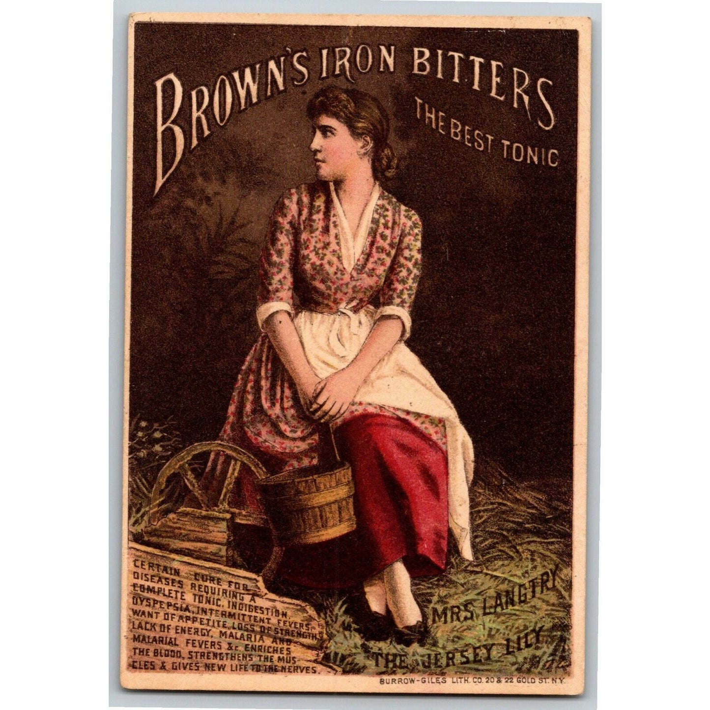 Brown's Iron Bitters Langtry "The Jersey Lily" Baltimore Victorian Trade Card