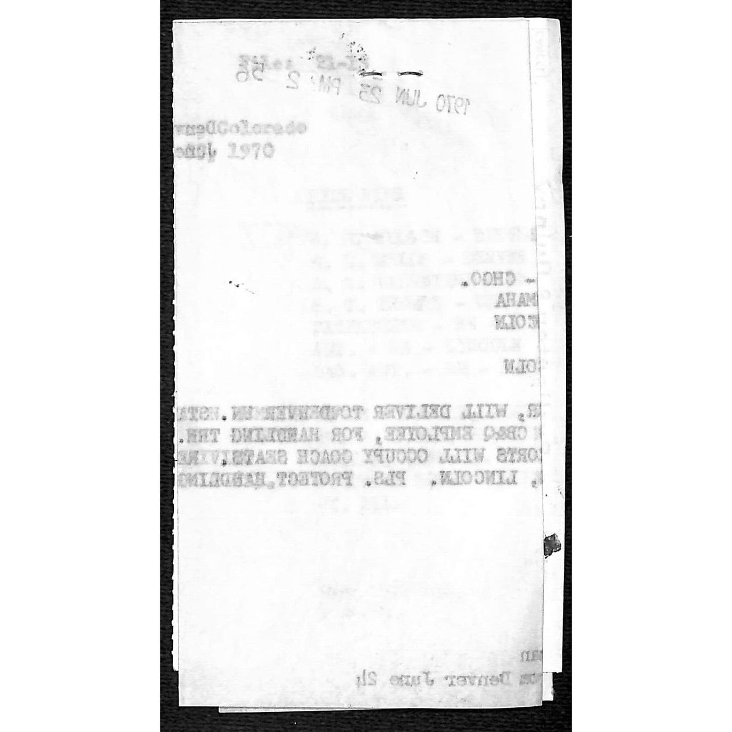 1970 Burlington Route Prepaid Excess / Deceased Remains Check 32-656 VGC