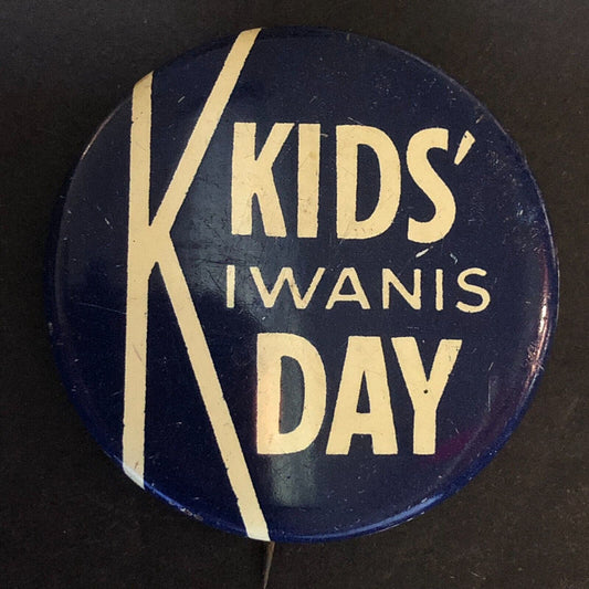 Kiwanis Kids Day Steel Pinback (Green Duck Co.) c1940's-50's Scarce