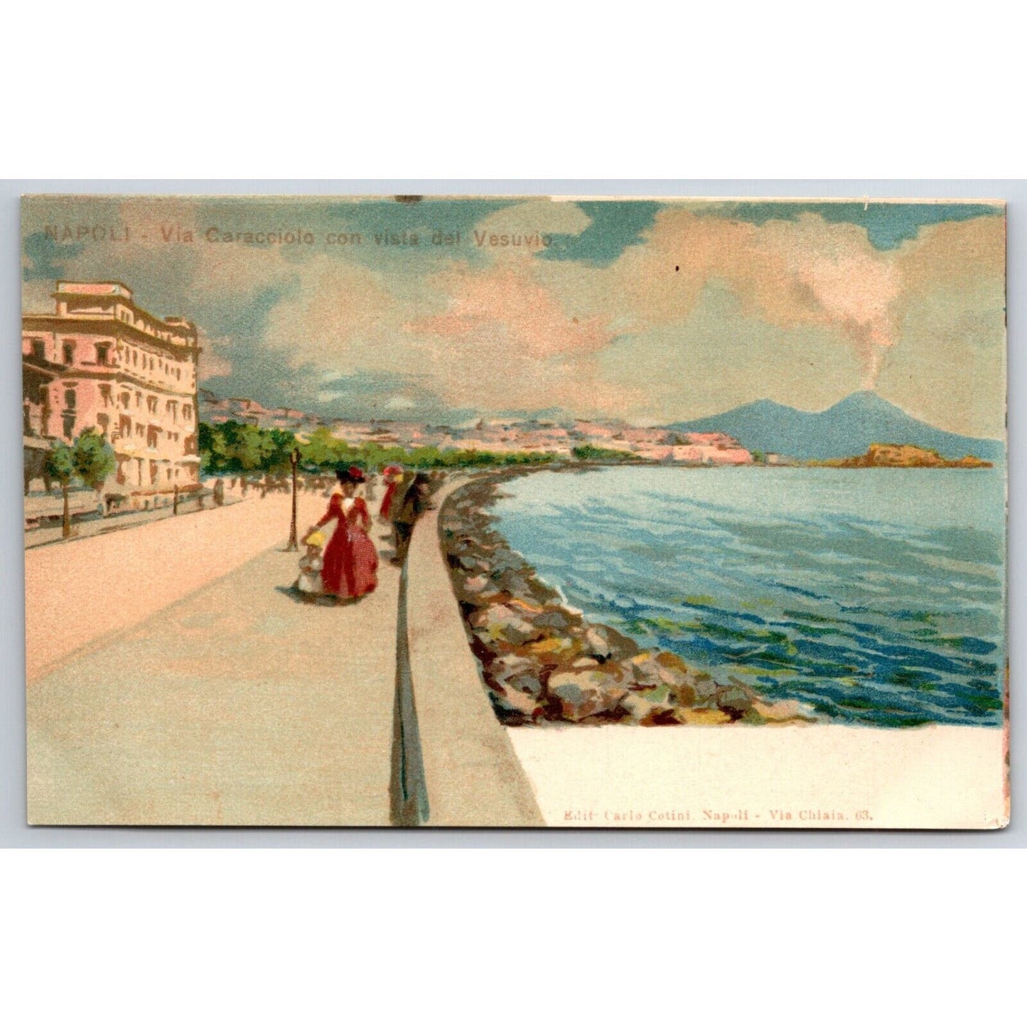 Italian Postcard Naples Via Caracciolo View of Vesuvius Seashore c1901-1907 NP