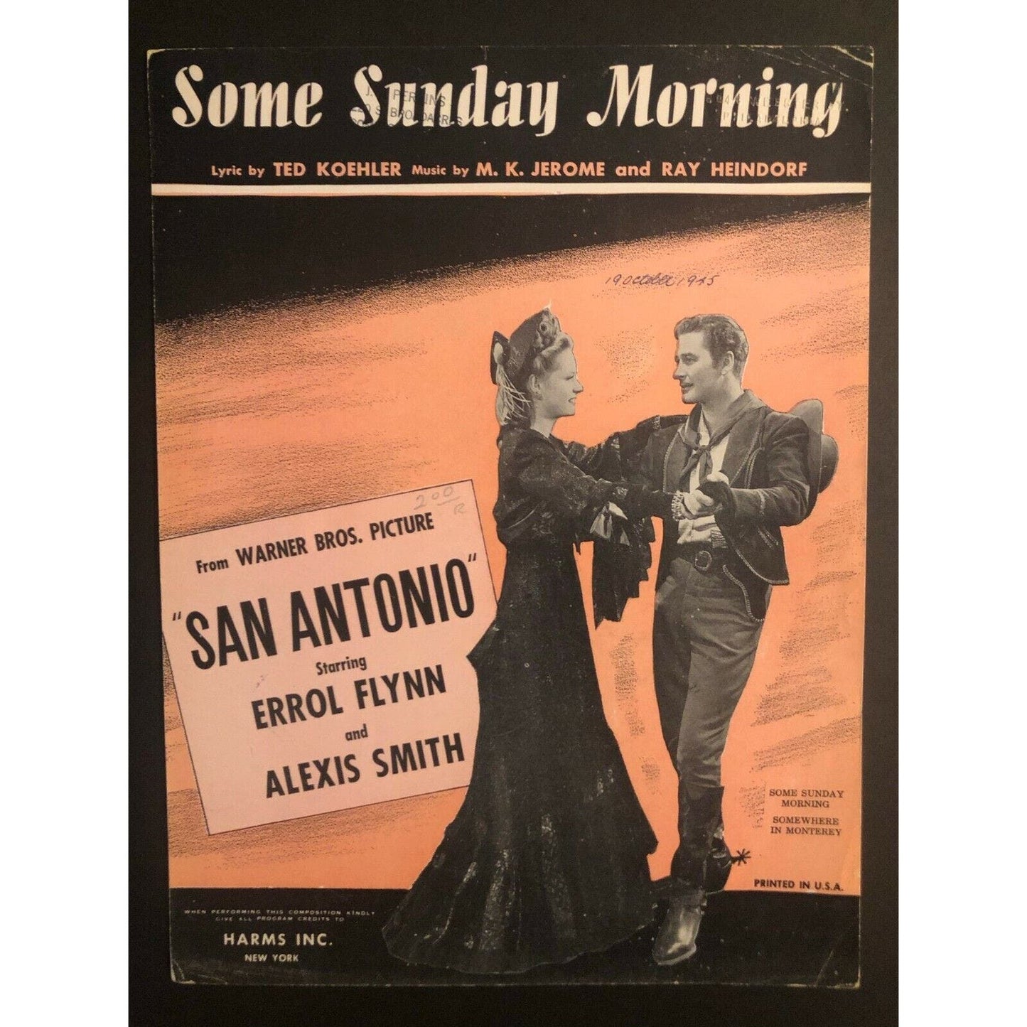 1945 Vintage Sheet Music - "Some Sunday Morning" from "San Antonio" Errol Flynn