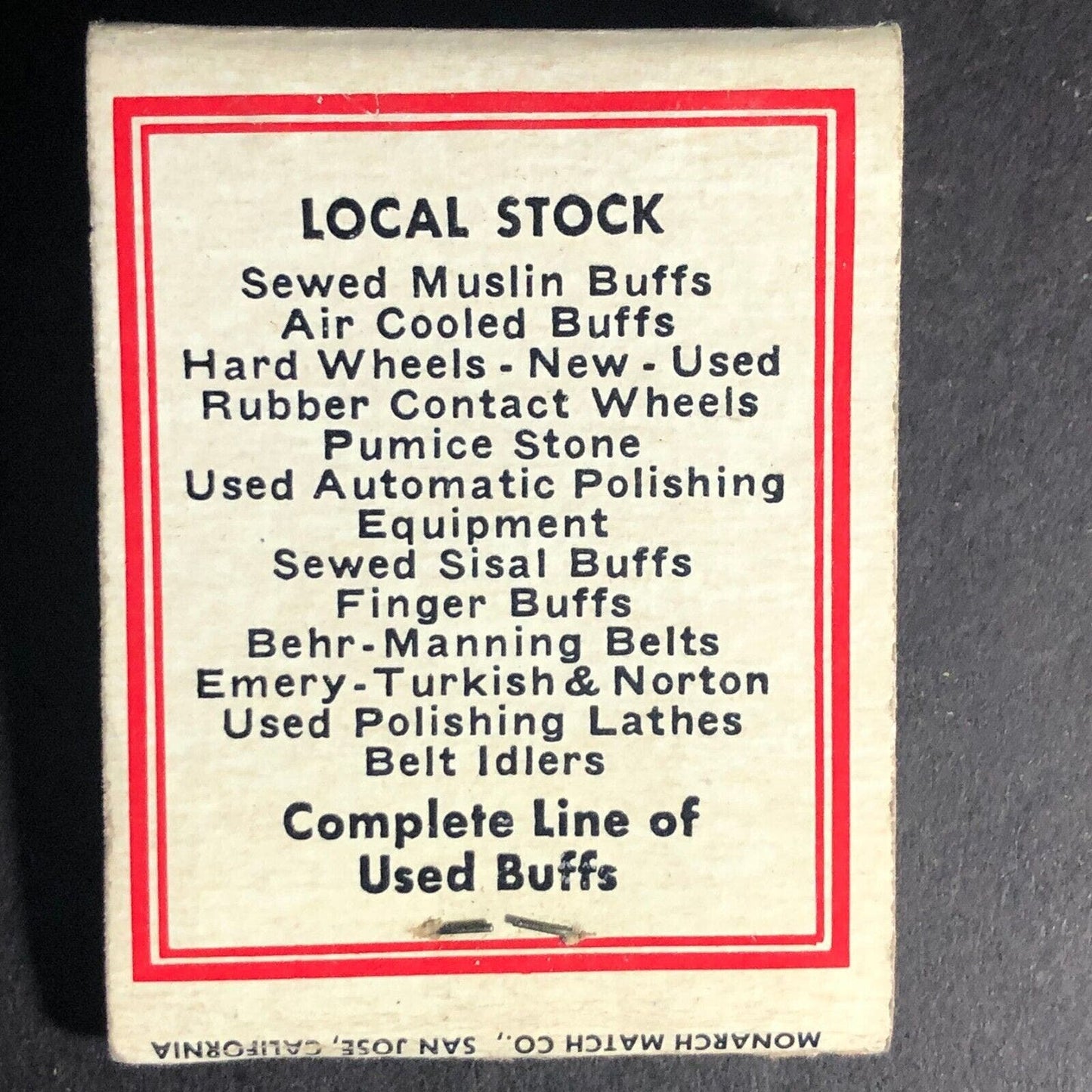 C and C Buff Co. Buffing Polishing Wheels Matchbook c1960's Full 20-Strike VGC