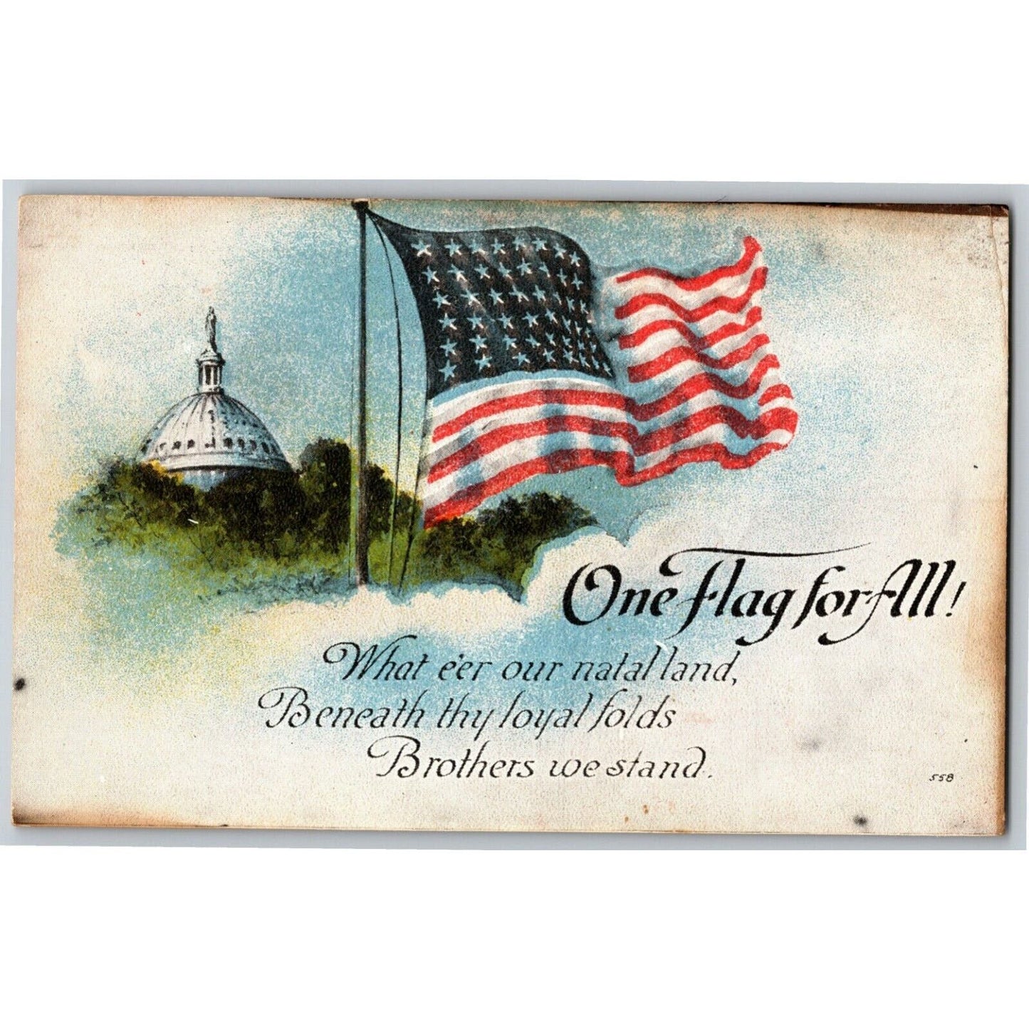 Vintage US Flag Patriotic Postcard c1919 "One Flag For All"