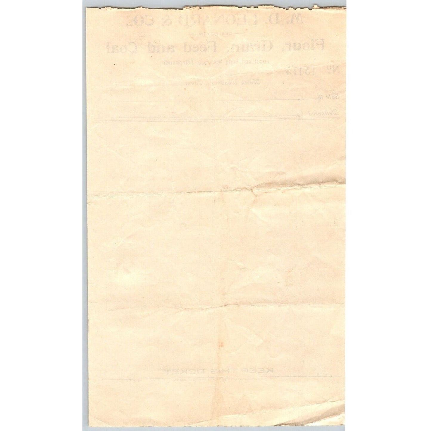 North Woodbury, CONN M.D. Leonard & Co Flour Grain Feed Coal 1910 Billhead