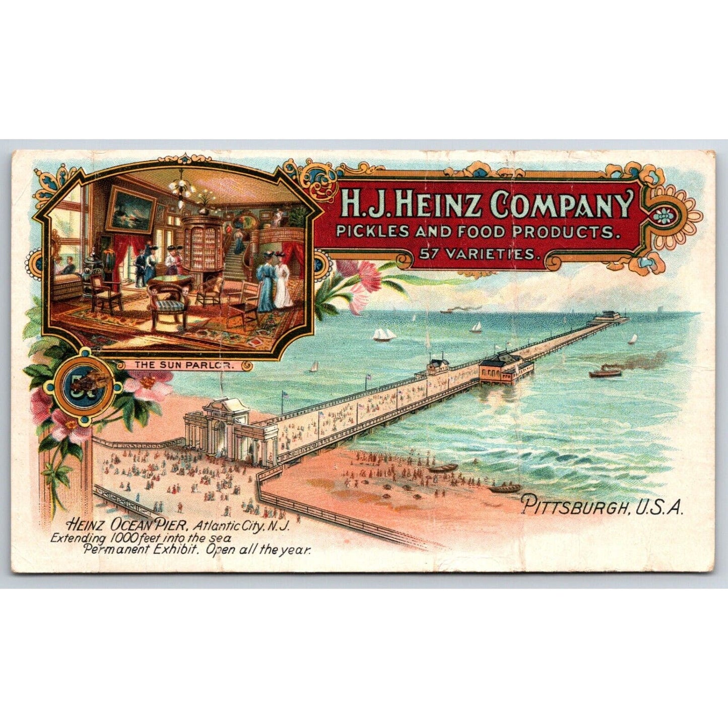 Heinz Ocean Pier Advertising Postcard Beach Bathing UP c1910 Scarce Poor Cond.