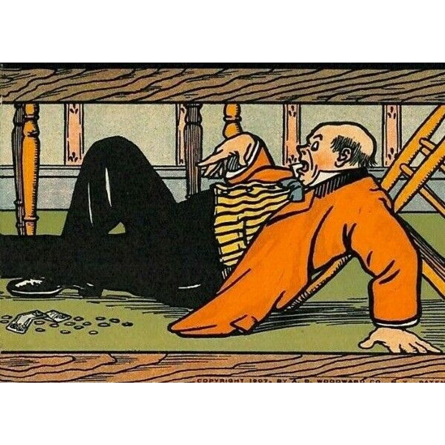 Vintage c1907 Long Pull-out Rotograph Humorous "Leg Pulled" Mechanical Postcard