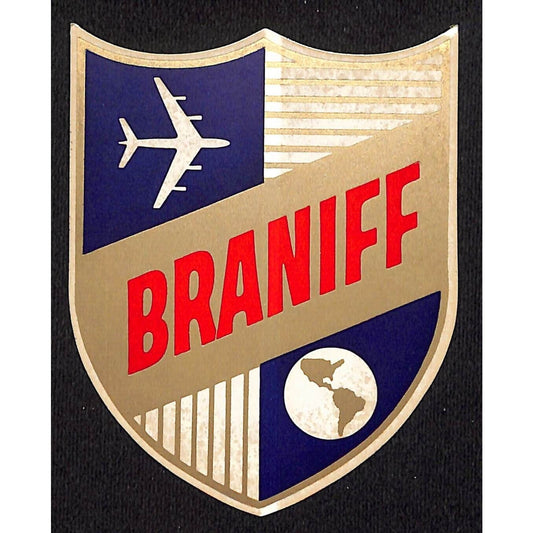Braniff Airways Shield / Badge Globe Plane c1960's-60's Airline Sticker Scarce