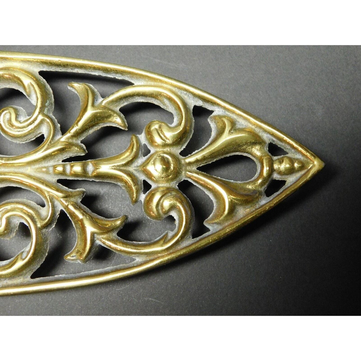 Footed Polished Brass Colored Sad or Flat Iron Trivet - 8 1/2"