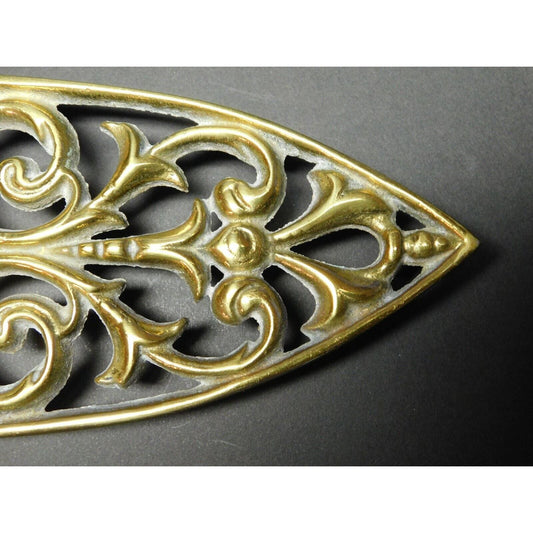 Footed Polished Brass Colored Sad or Flat Iron Trivet - 8 1/2"