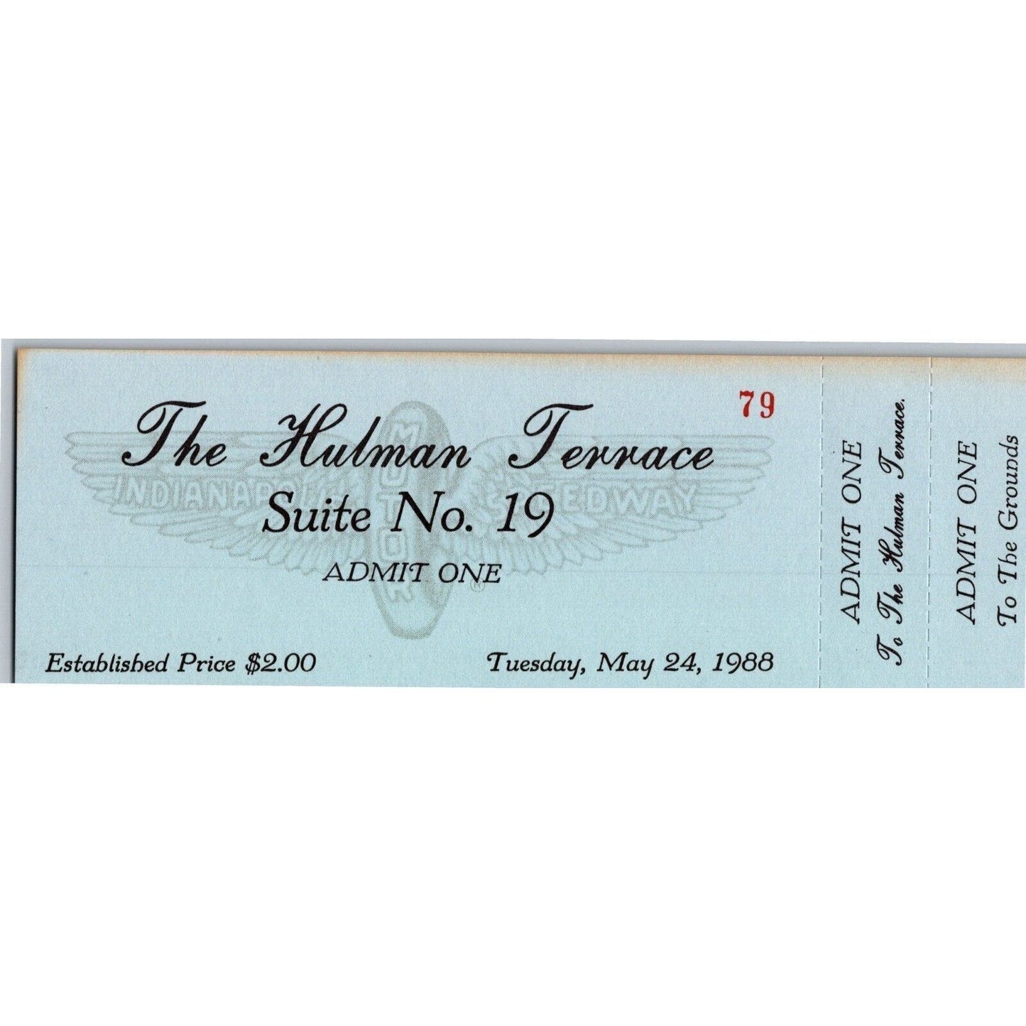 1988 Indy 500 The Hulman Terrace Unused Ticket Indianapolis IMS #79