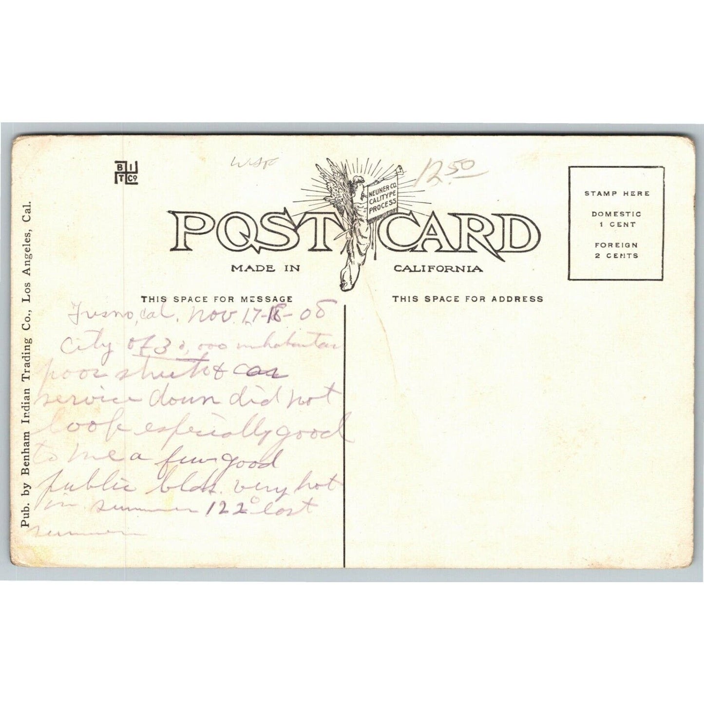 Vintage c1908 Postcard Government Building and U.S. Post Office, Fresno, CA