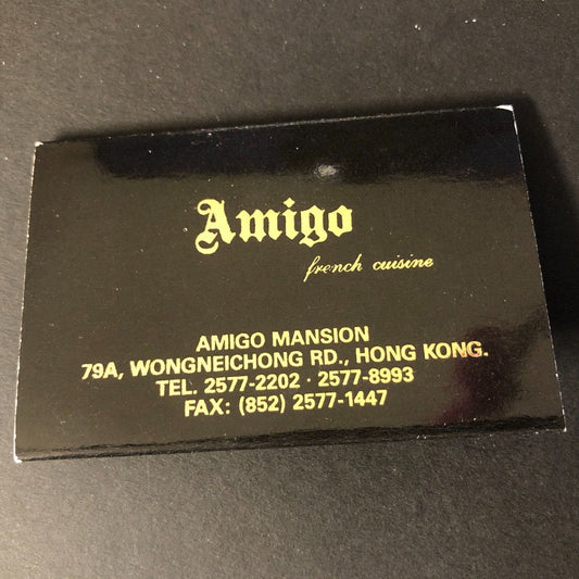 Amigo French Restaurant c1975-85 Amigo Mansion Hong Kong Wooden Stick Matchbook