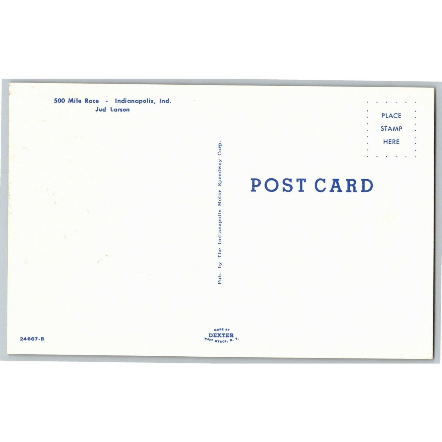 Indy 500 Postcard 1959 "Jud Larson - 500 Mile Race - Unposted VGC