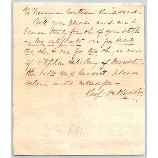 c1847-50's ALS Letter re: Northern Railroad Stock