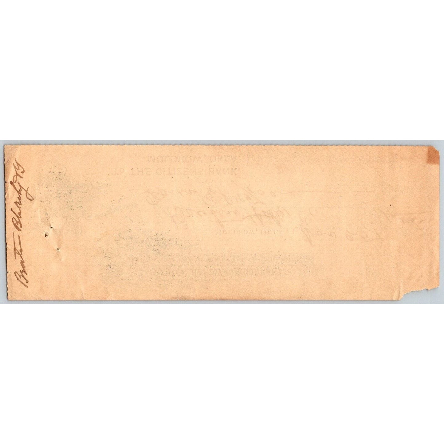Muldrow, OK Nov. 25 1907 Bruton Hardware Implements Bank Check Scarce