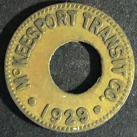 McKeesport Transit Co. (PA) "1929" Brass G/F One Zone Fare Token c1943 - 21mm