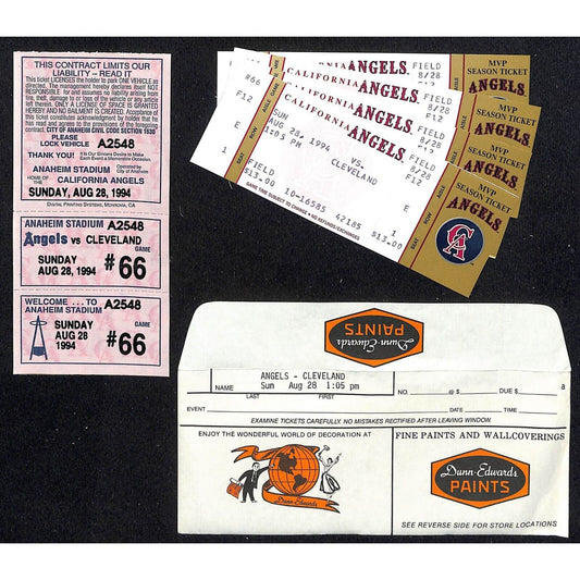 California Angels Tickets 4 Unused 8/28/94 Strike - Game Not Played