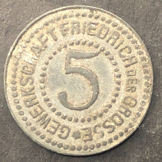 Gewerkschaft Friedrich der Grosse Zinc 10 Pfennig Prison Token c1914-24 19mm