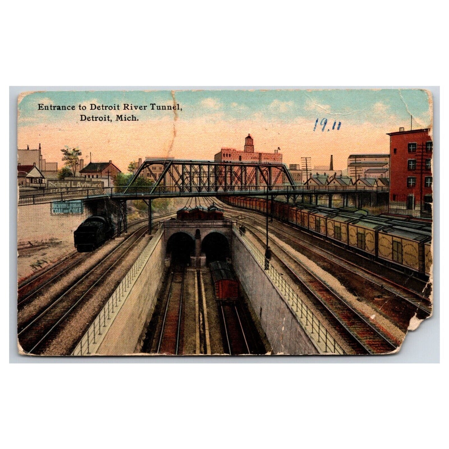 Entrance to Detroit River Tunnel Detroit, MI Postcard PM 1911 - Damaged