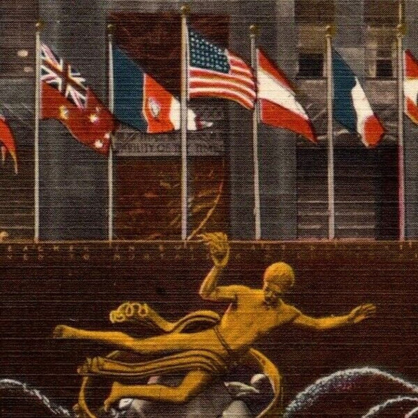 Vintage Linen Postcard Prometheus, Rockefeller Center, NYC Unposted VGC