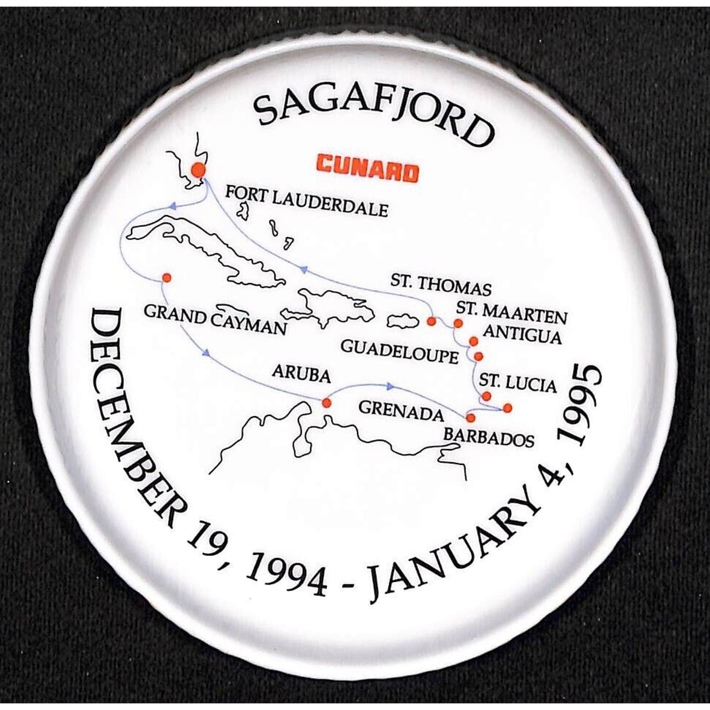 Cunard Sagafjord 1994 - 1995 Ceramic Tip Tray w/ Route Map VGC