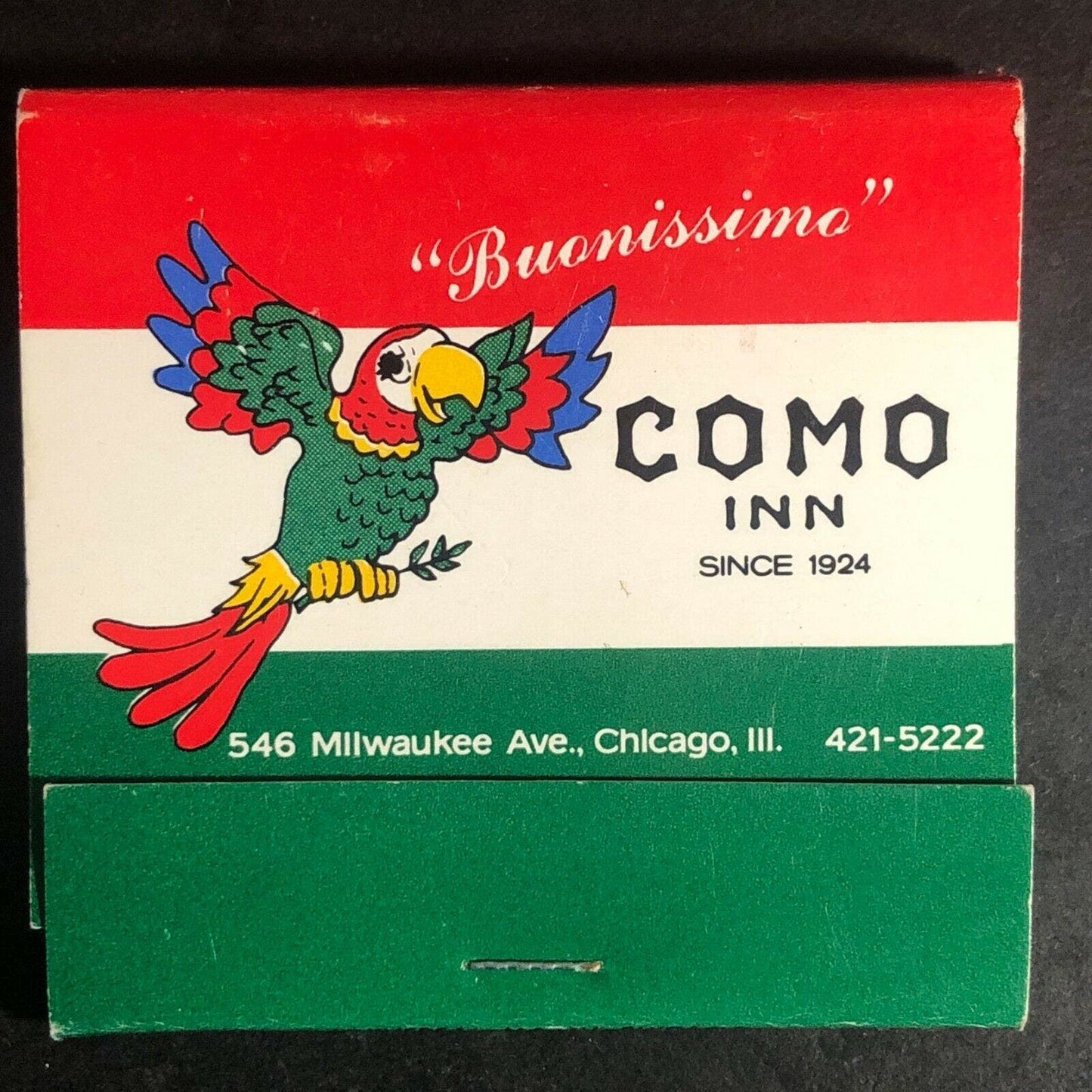 Vintage c1970's Full Matchbook - Como Inn - Chicago w/ Parrot