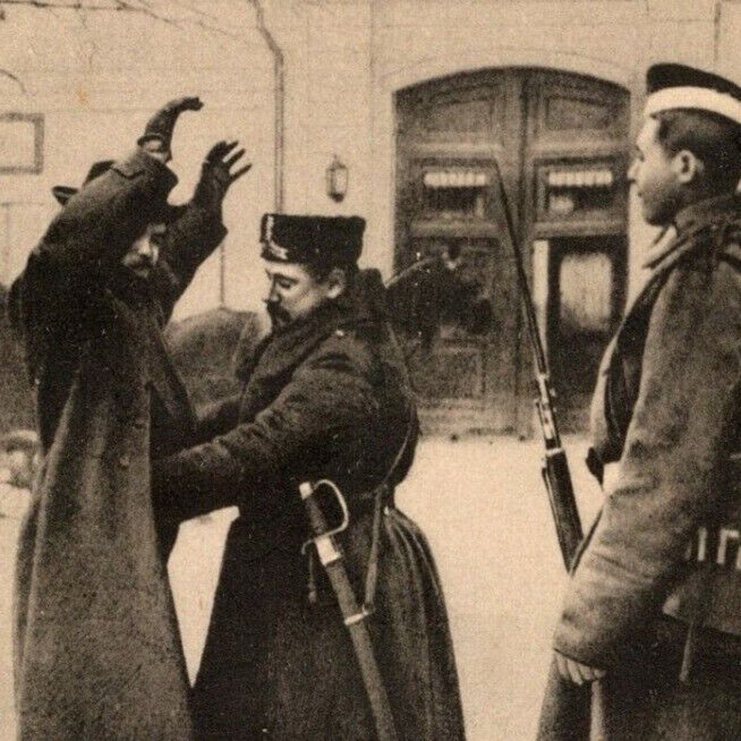 c1914-18 Russian Military Postcard "Hands Up!" Searches of Passers-by in Varshan
