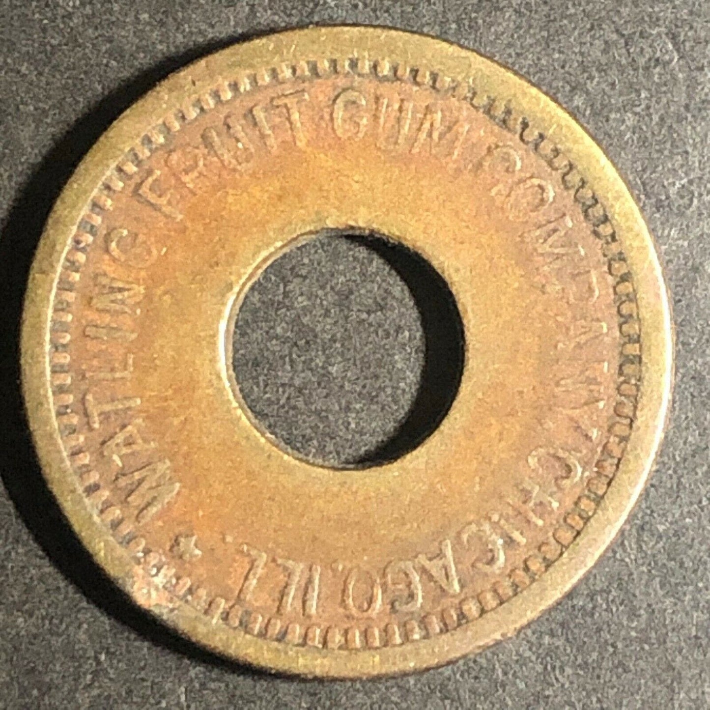Vintage 21mm Brass "Watling Fruit Gum Co. Chicago, ILL" - Donut Token