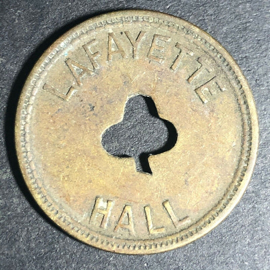 24.5mm Brass Lafayette Hall (Saloon Sacramento, CA) Token Clover Shamrock (#25)