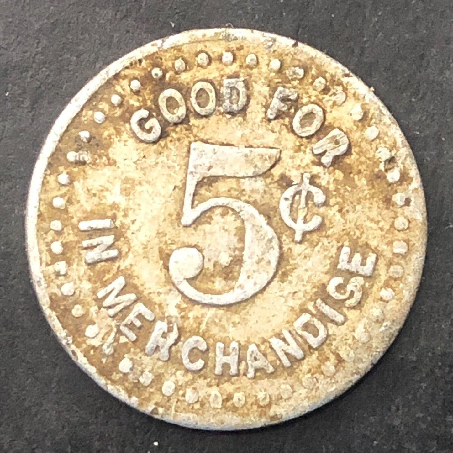 J.M. Johnson G/F 5c Merchandise Trade Token Alum. 20mm Unknown