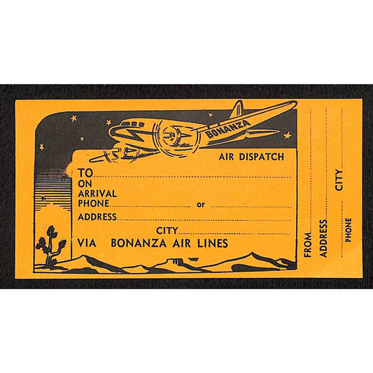 Bonanza Air Lines (1845-1968) Gum Label "Air Dispatch" Desert Night Sky Scarce