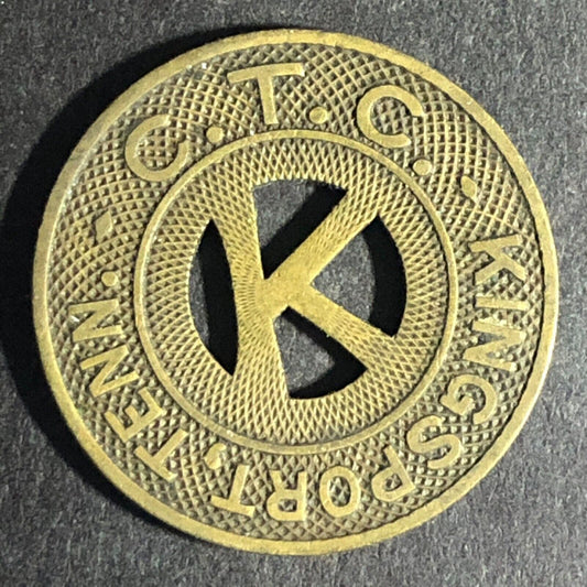 C.T.C Kingsport, TENN G/F One Fare Zone 1 Hanging K Token 23mm Scarce