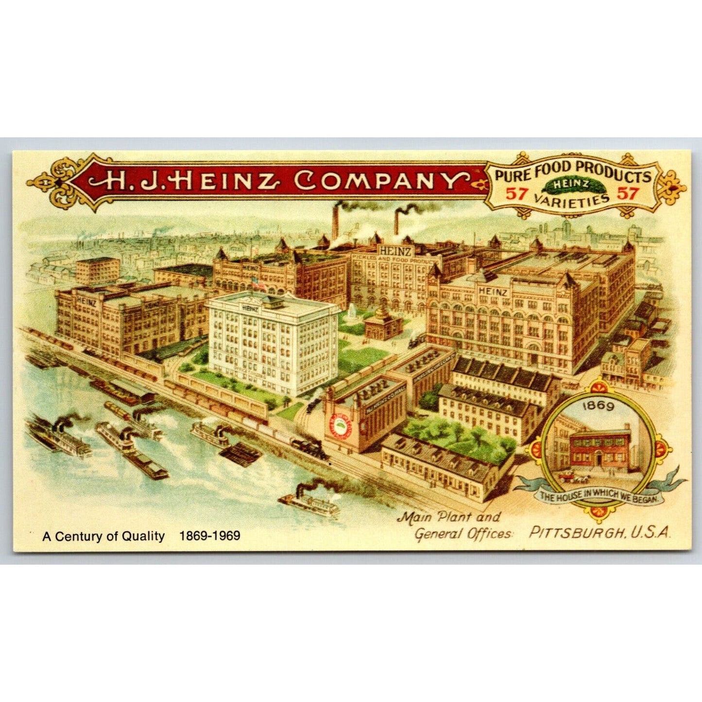 Heinz "Main Offices and General Plant" Advertising Postcard UP c1969 Reprint