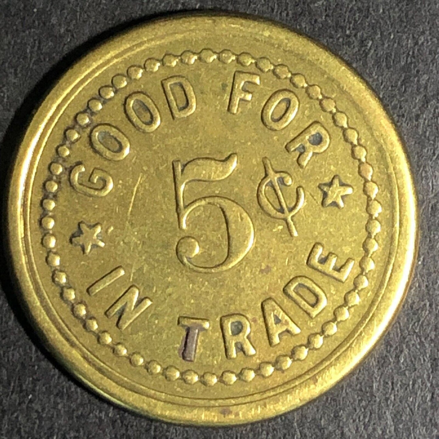 Wiley's Place -- Hillsboro Oregon G/F 5c Brass Trade Token "W" 22mm