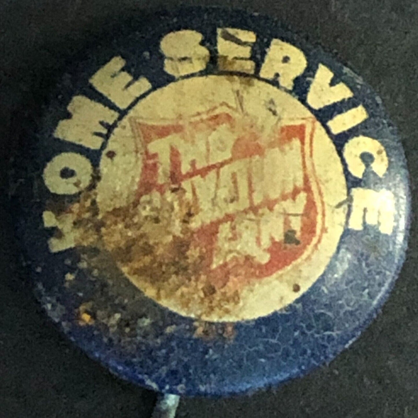 WWI Salvation Army Home Service Small Steel Pinback Celluloid Button