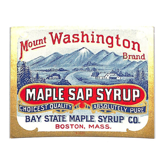 Mount Washington Maple Sap Syrup "Bay State" Boston NOS Label - Scarce